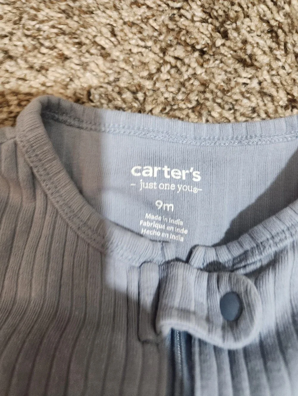 Carter's Ribbed Blue Footed One-Piece & Cream Zebra Print Footie Set